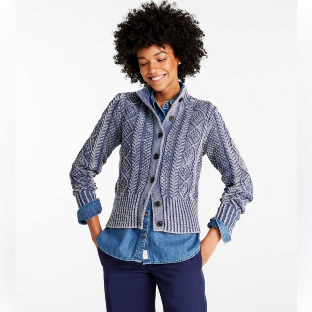 L.L. Bean Women's Signature Cotton Fisherman Sweater, Short Cardigan sz XS